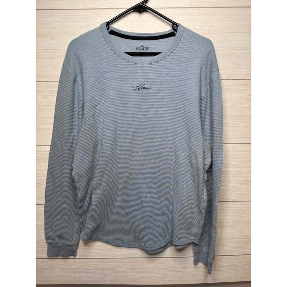 Hollister Long Sleeve Thermal Waffle Knit Crew Neck‎ Shirt Blue Mens XL